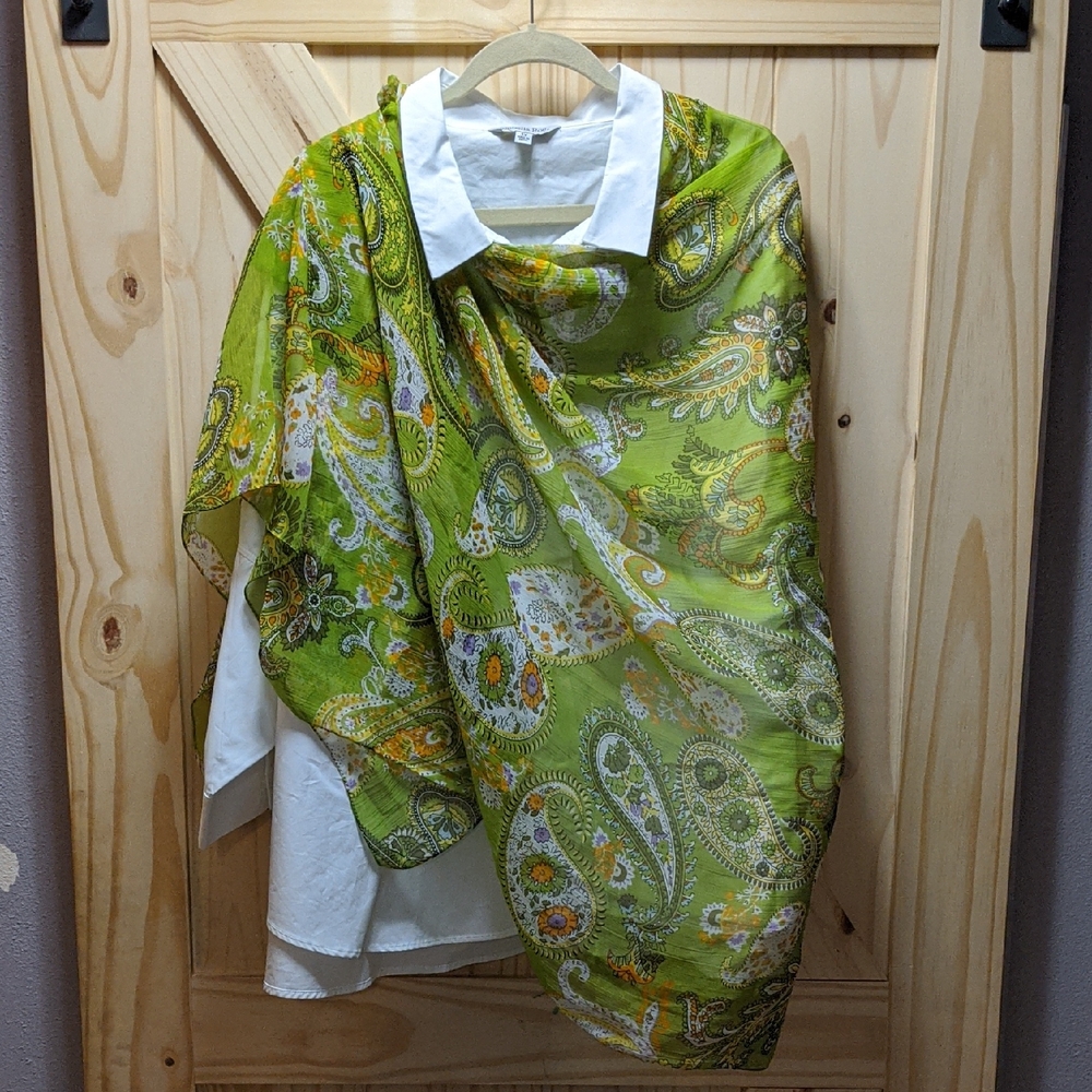 Light & Bright Paisley & Floral Wrap, Scarf, Sarong Green, White, Orange, Yellow
